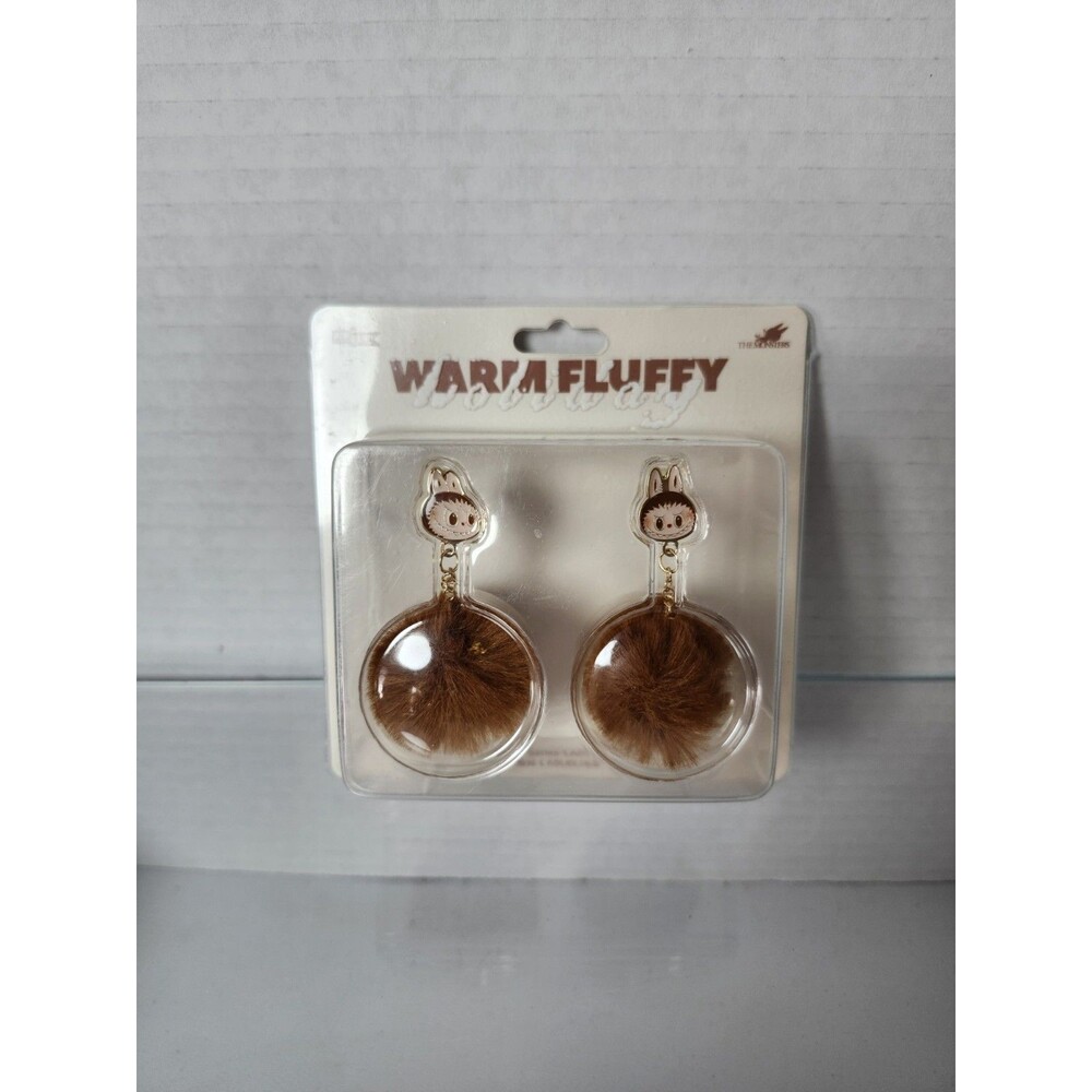 Pop Mart Labubu Mokoko Warm Fluffy Holiday Series Pompom Brown Dangling Earrings